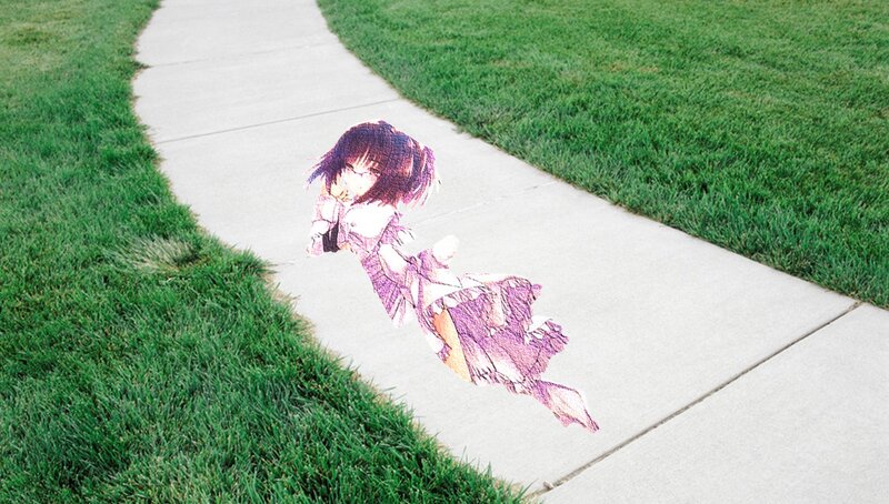 Anime Girl on Sidewalk — Green