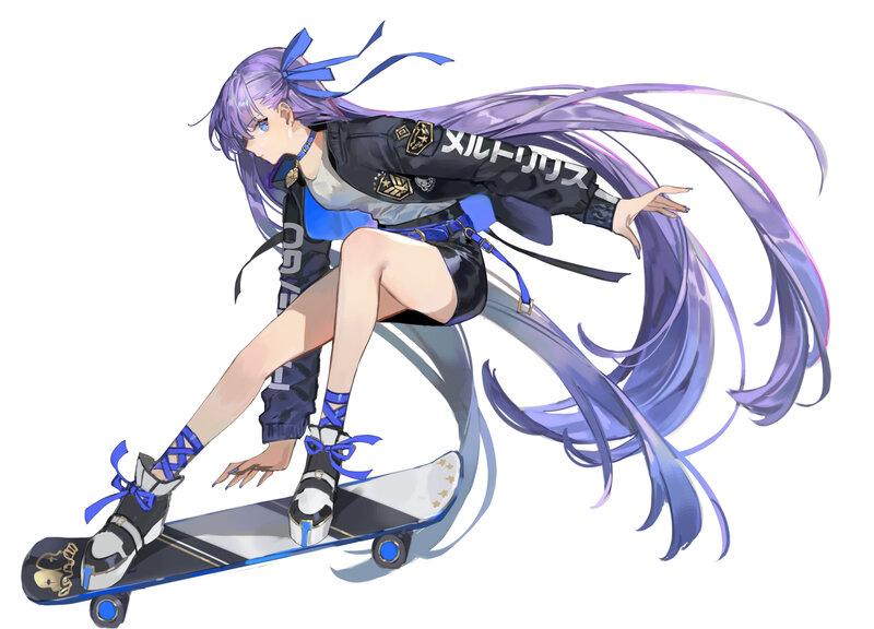 Anime Girl on Skateboard — Purple