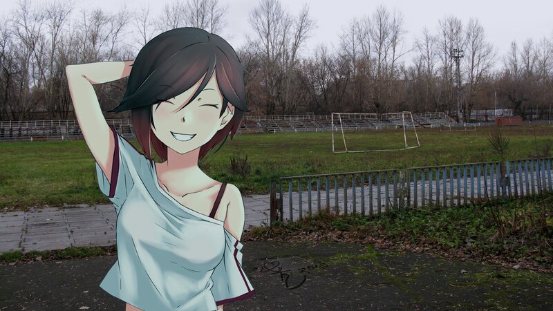Anime Girl on Soccer Field — Green