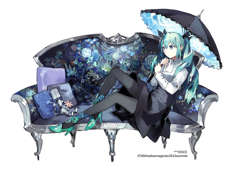 Anime Girl on Sofa — Blue, Calm