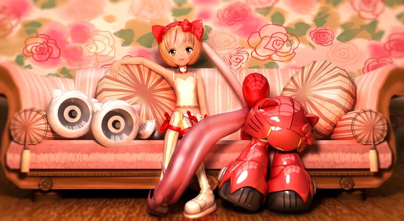 Anime Girl on Sofa — Pink, Playful
