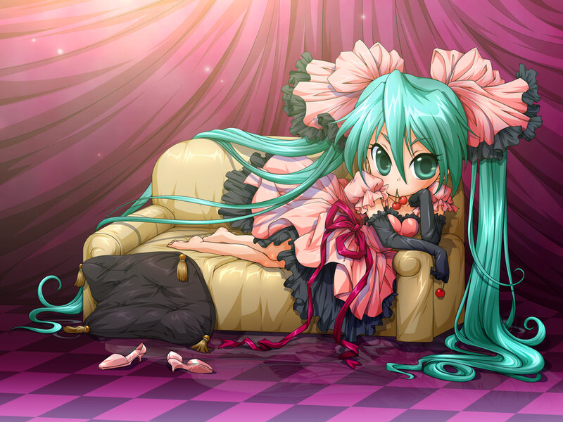 Anime Girl on Sofa — Pink
