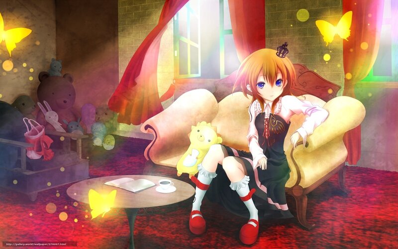 Anime Girl on Sofa — Red, Calm, Afternoon