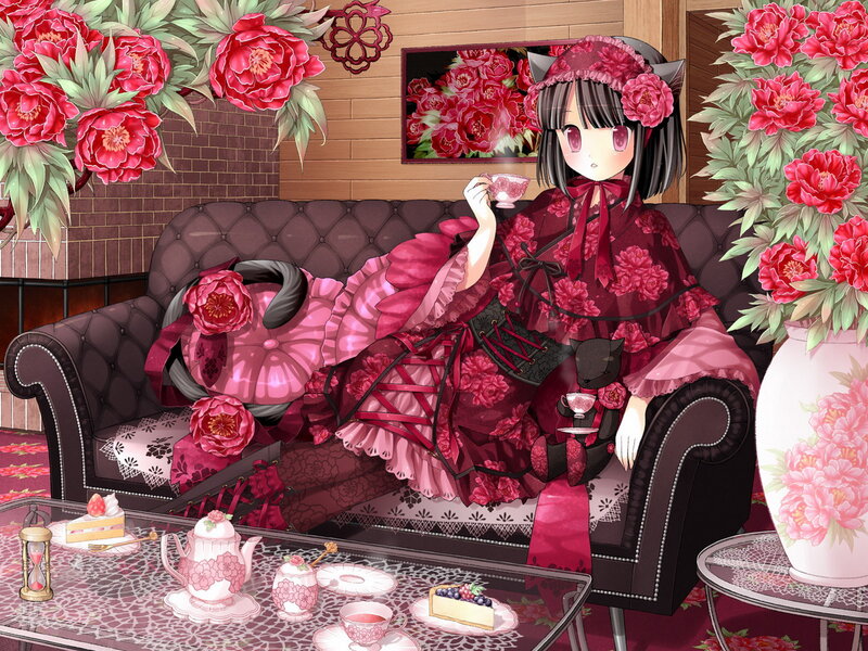 Anime Girl on Sofa — Red, Calm