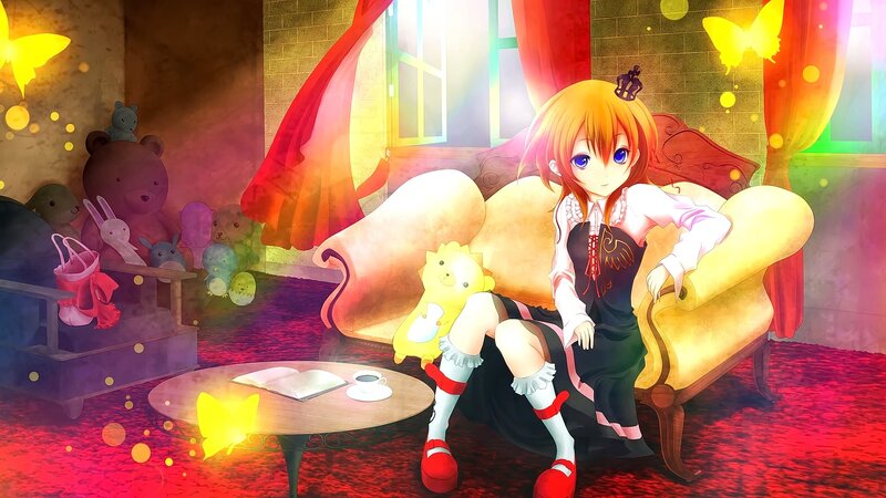 Anime Girl on Sofa — Red, Dreamy