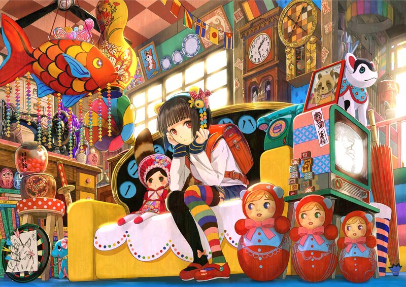 Anime Girl on Sofa — Yellow, Chaotic, Afternoon