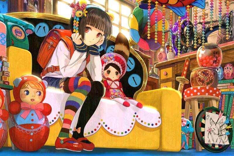Anime Girl on Sofa — Yellow