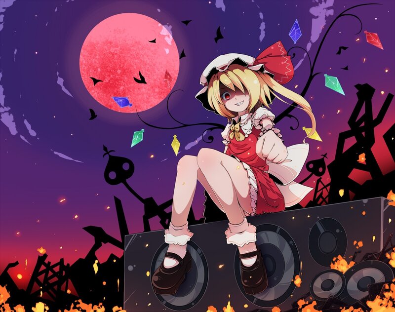 Anime girl on speaker under red moon