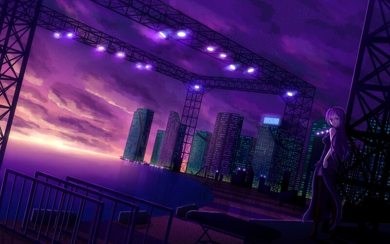anime girl on stage at dusk
