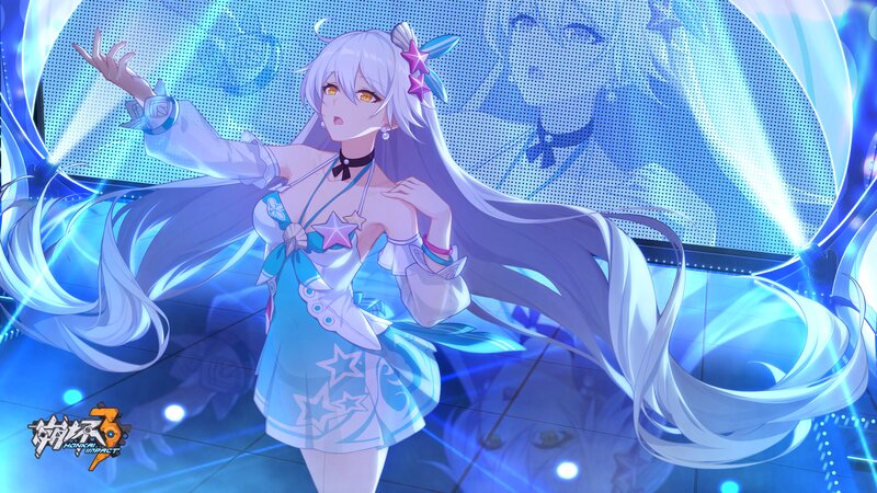 Anime Girl on Stage — Blue, Dramatic, Night