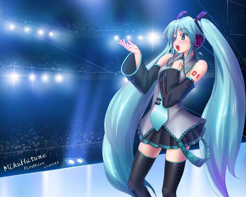 Anime Girl on Stage — Blue, Energetic, Night, Digital Art, Concert