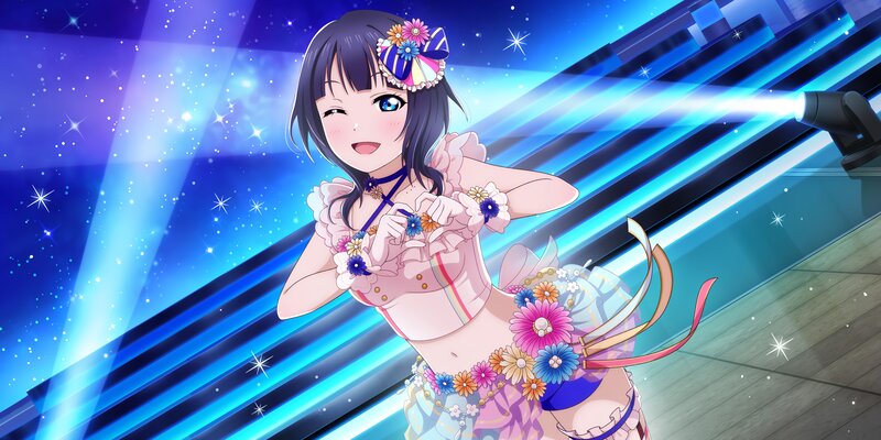 Anime Girl on Stage — Blue, Energetic, Night, Digital Art, Flowers