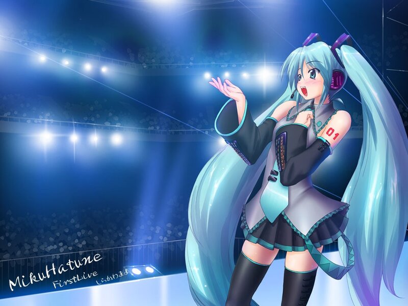 Anime Girl on Stage — Blue, Energetic, Night, Digital Art, Stage Lights