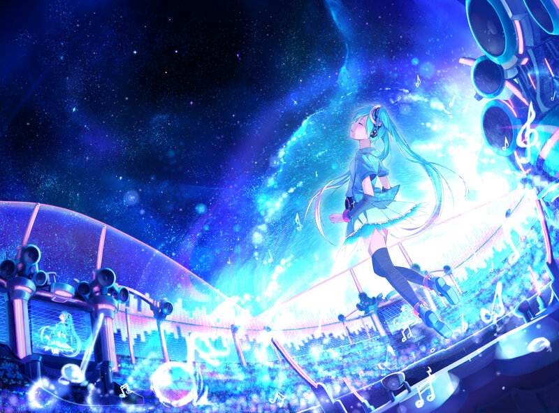 Anime Girl on Stage — Blue, Energetic