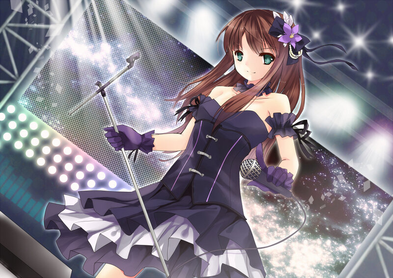 Anime Girl on Stage — Purple, Dramatic, Night, Microphone