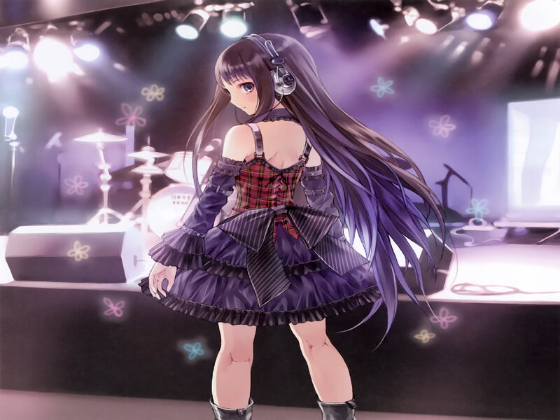 Anime Girl on Stage — Purple, Dramatic, Night
