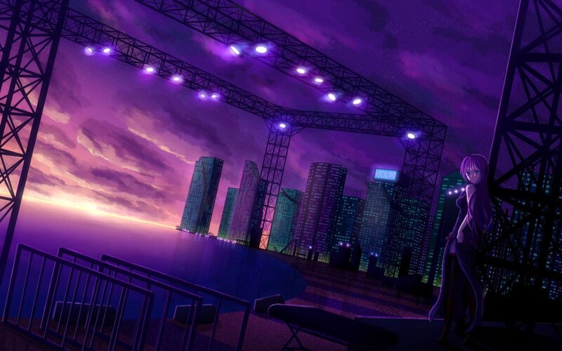 Anime Girl on Stage — Purple, Dramatic