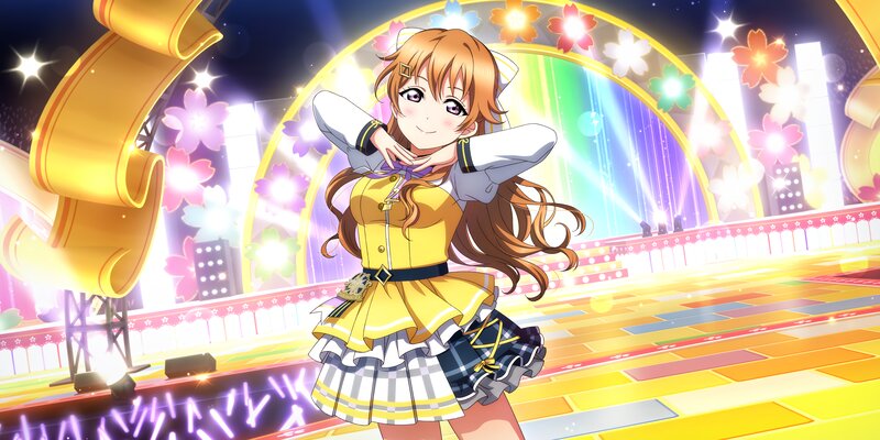 Anime Girl on Stage — Yellow, Energetic, Night, Flowers, Lights