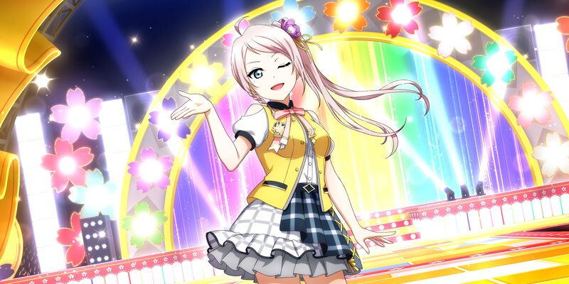 Anime Girl on Stage — Yellow, Energetic, Night, Flowers