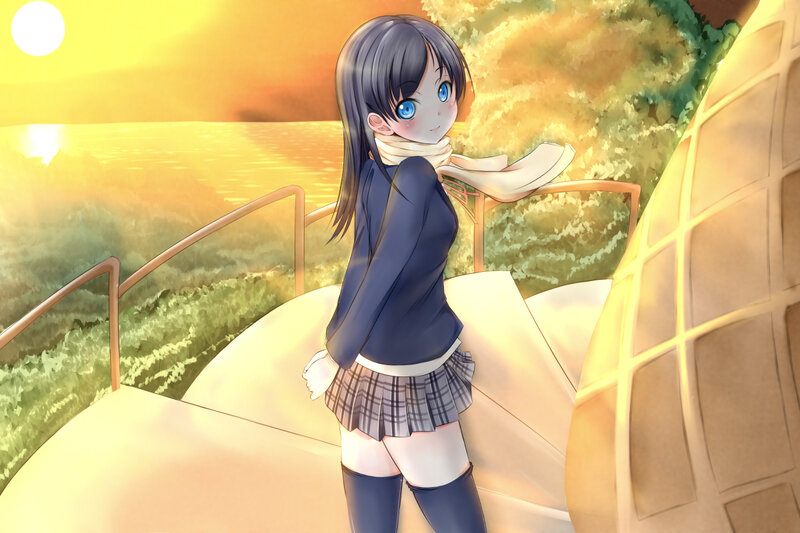 Anime Girl on Staircase — Yellow