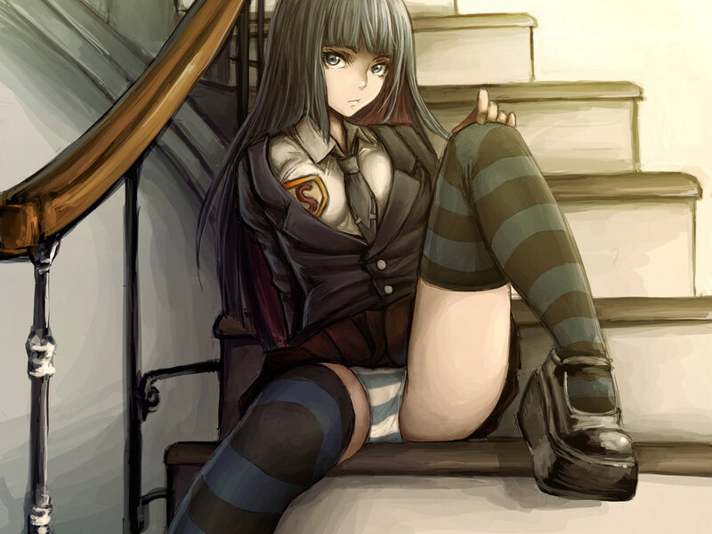 anime girl on stairs