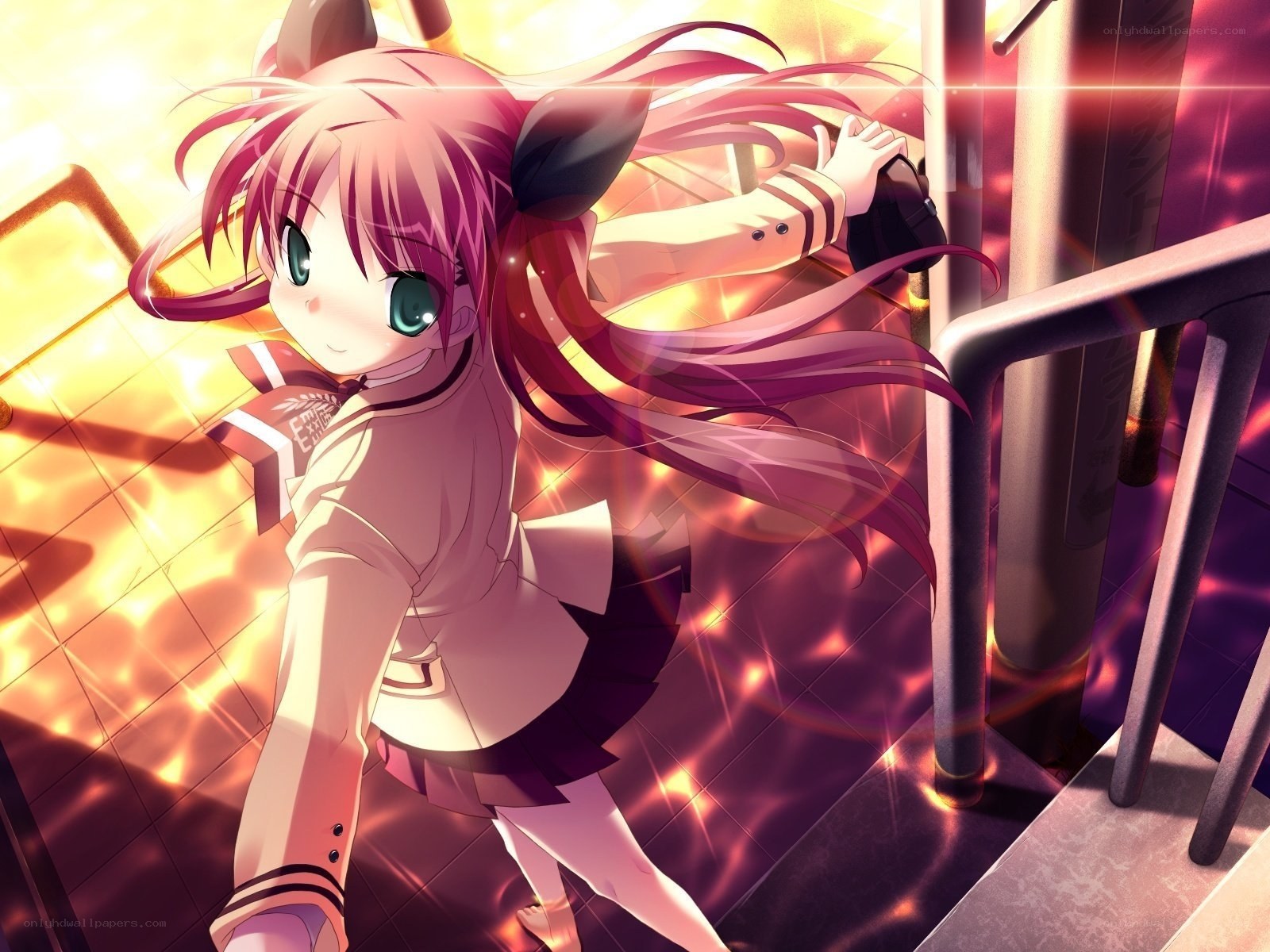 anime girl on stairs