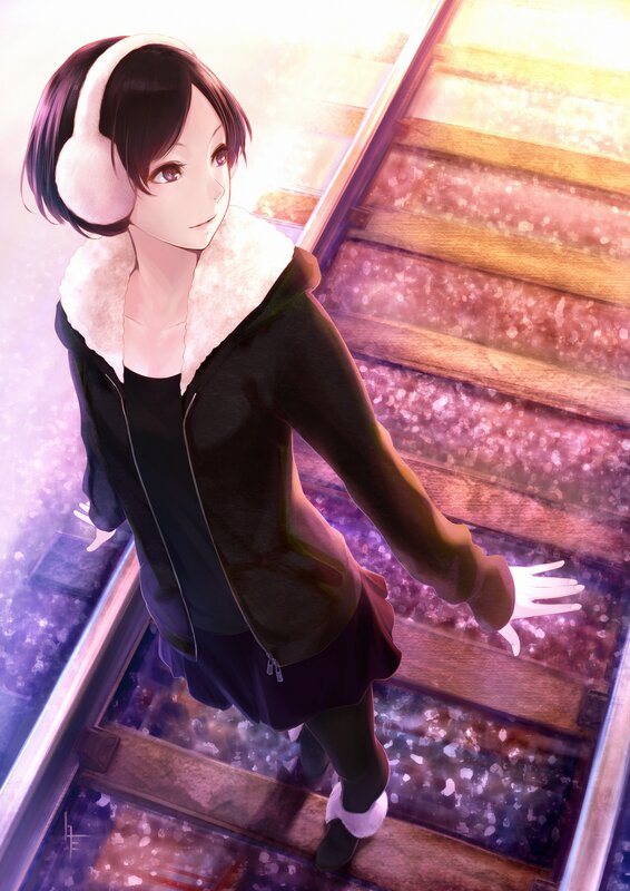 anime girl on stairs
