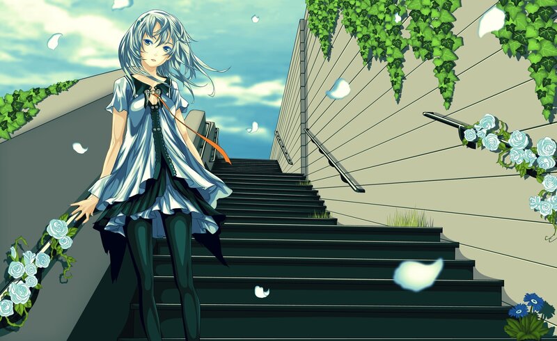 anime girl on stairs