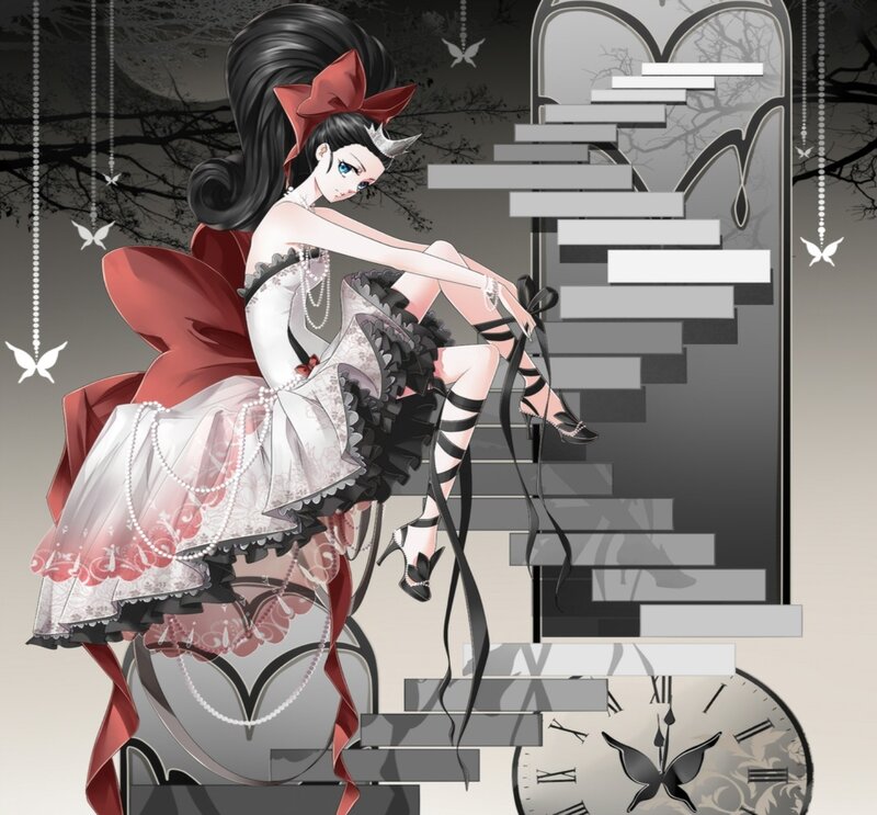 Anime Girl on Stairs — Black, Dramatic