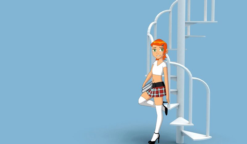 Anime Girl on Stairs — Blue, Neutral