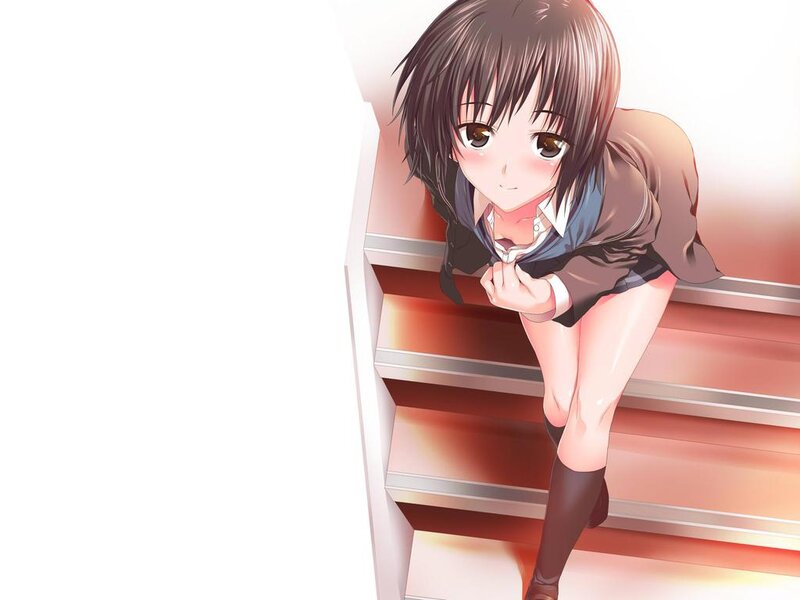 Anime Girl on Stairs — Brown, Calm