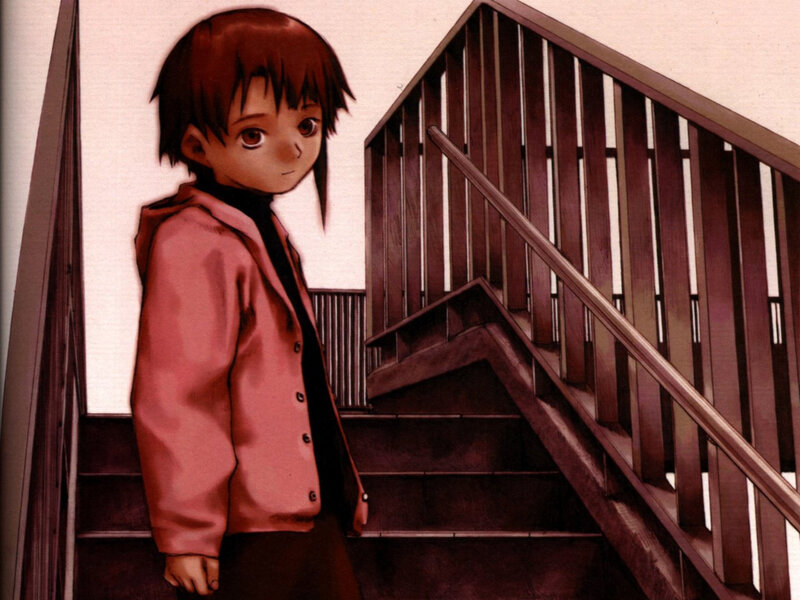 Anime Girl on Stairs — Brown, Neutral