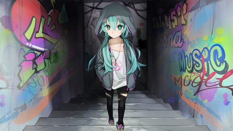 Anime Girl on Stairs — Cyan
