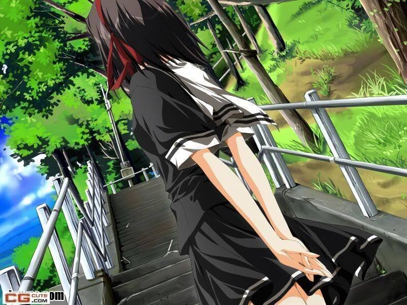 Anime Girl on Stairs — Green