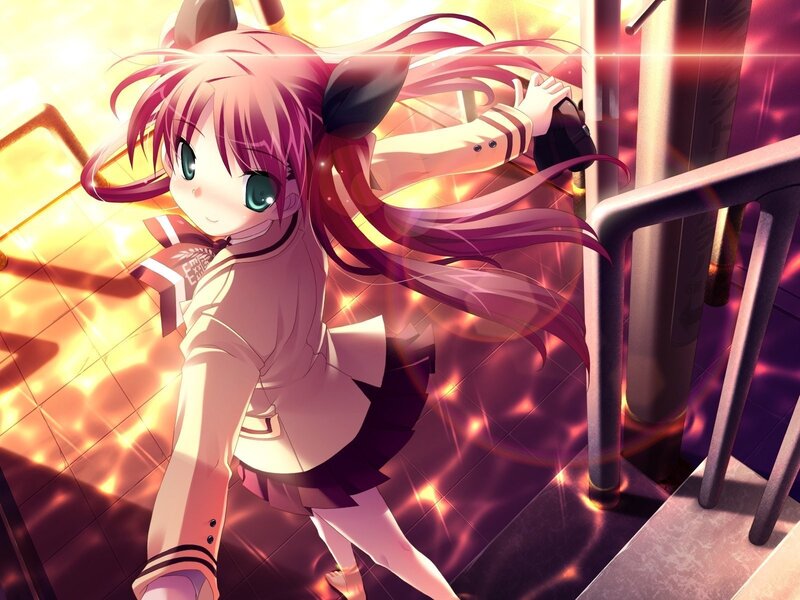 Anime Girl on Stairs — Pink, Dramatic