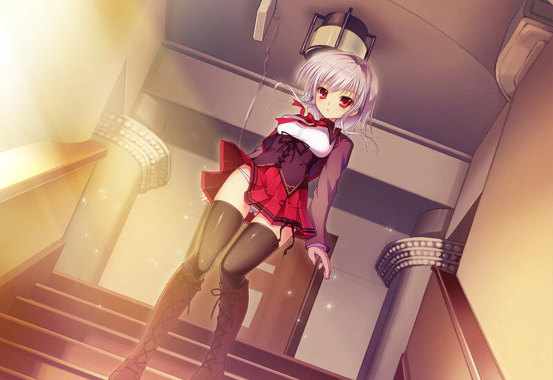 Anime Girl on Stairs — Purple, Dramatic