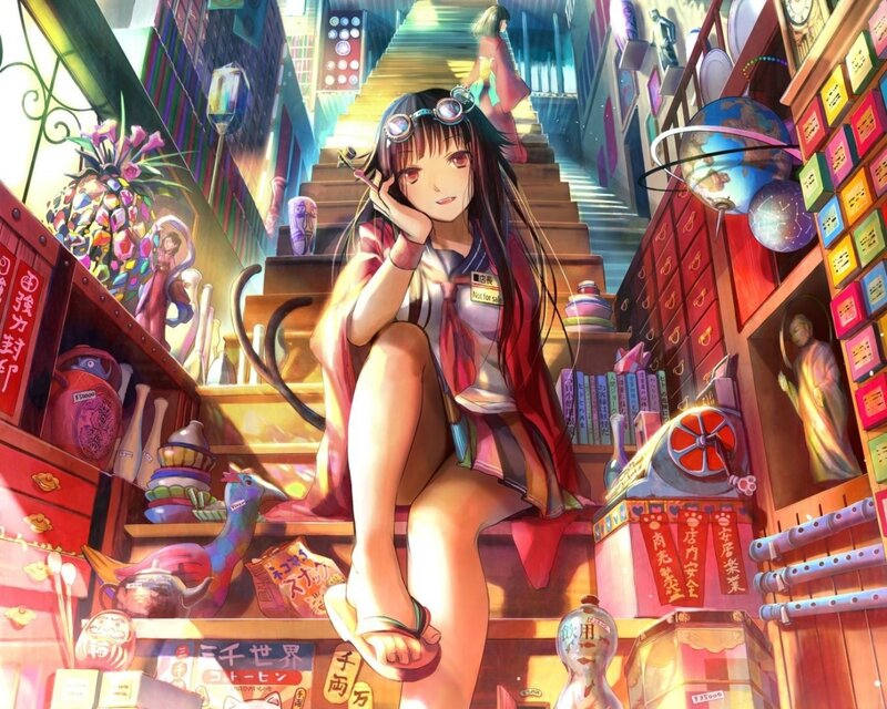 Anime Girl on Stairs — Red