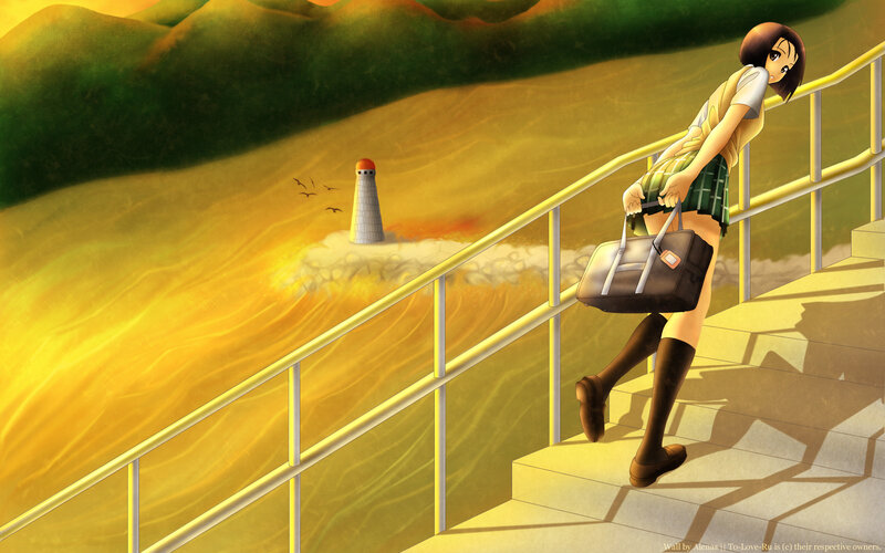 Anime Girl on Stairs — Yellow