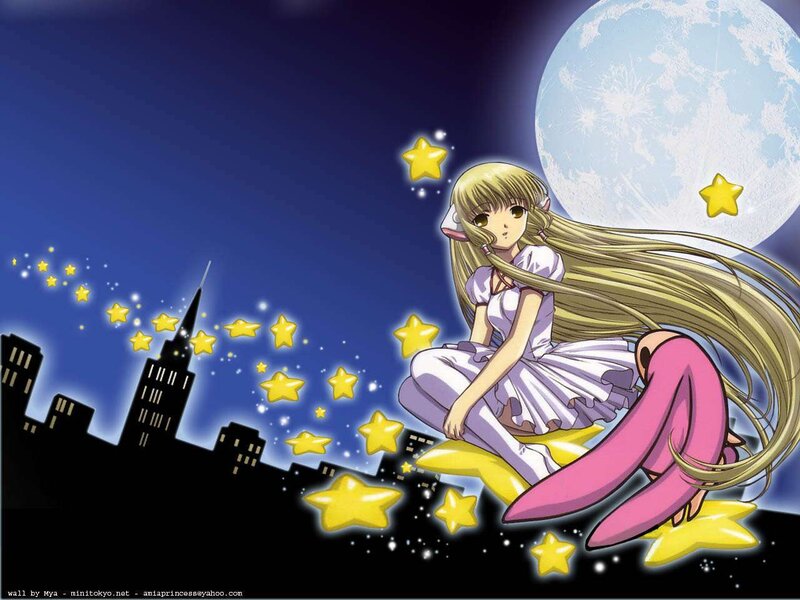 anime girl on starry night