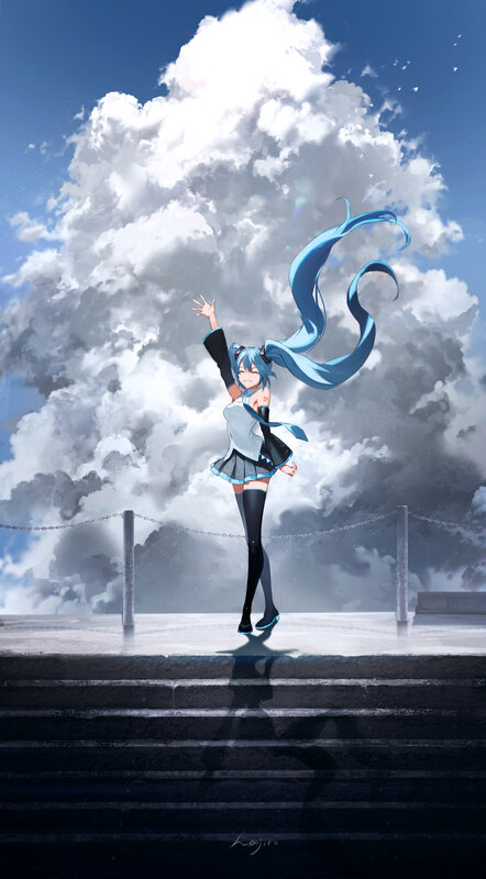Anime Girl on Steps — Blue, Dramatic