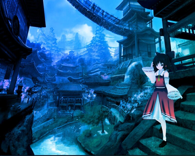 Anime Girl on Steps — Blue, Serene