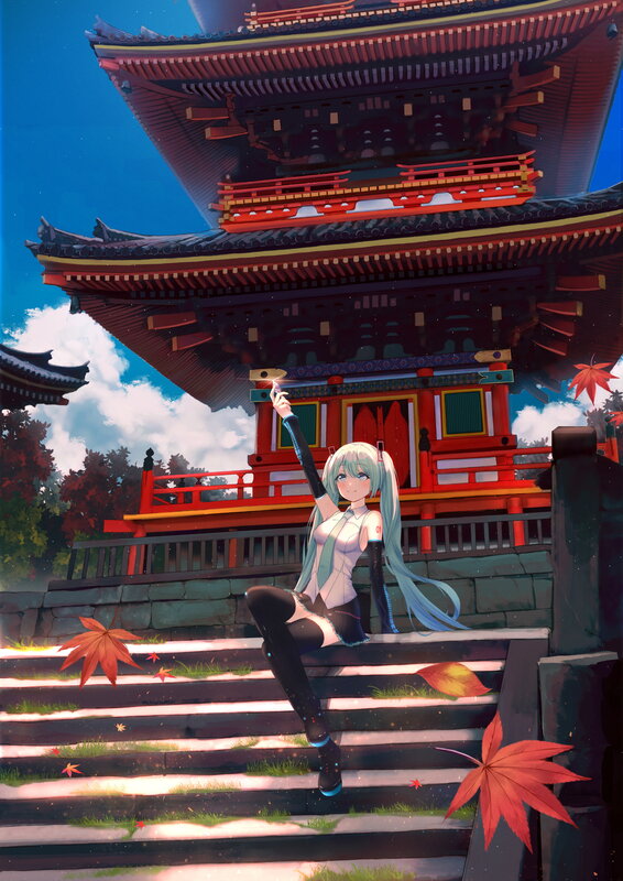 Anime Girl on Steps — Red
