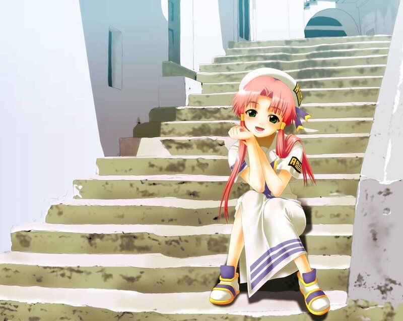anime girl on stone stairs