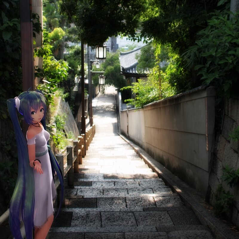 Anime Girl on Stone Steps