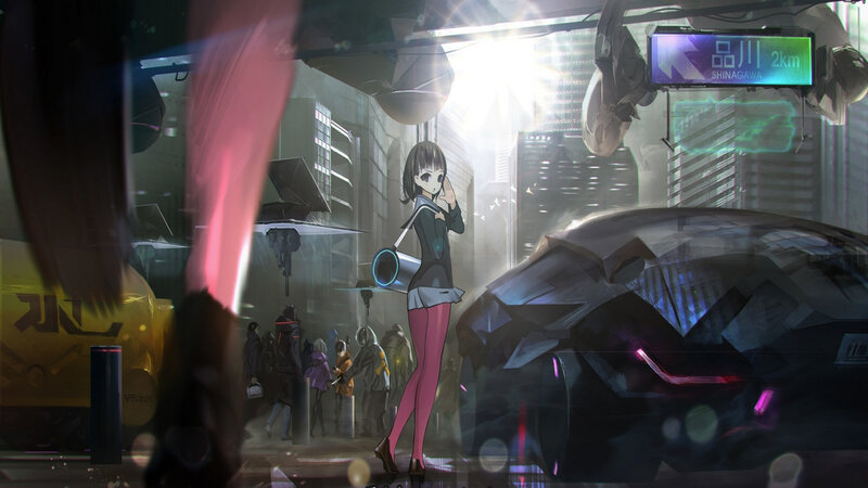 Anime Girl on Street — Black