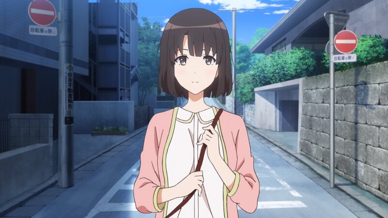 Anime Girl on Street — Blue, Calm, Afternoon, Building