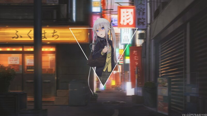 Anime Girl on Street — Gray, Nocturnal