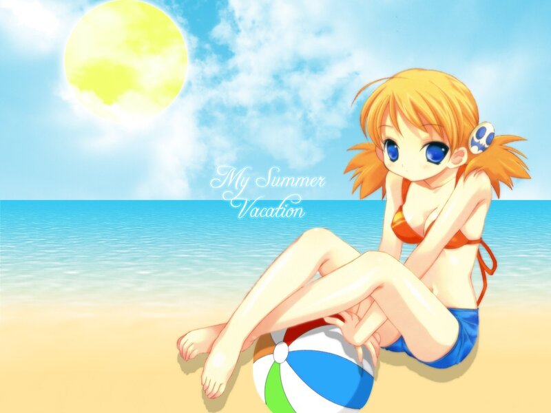 Anime girl on summer vacation