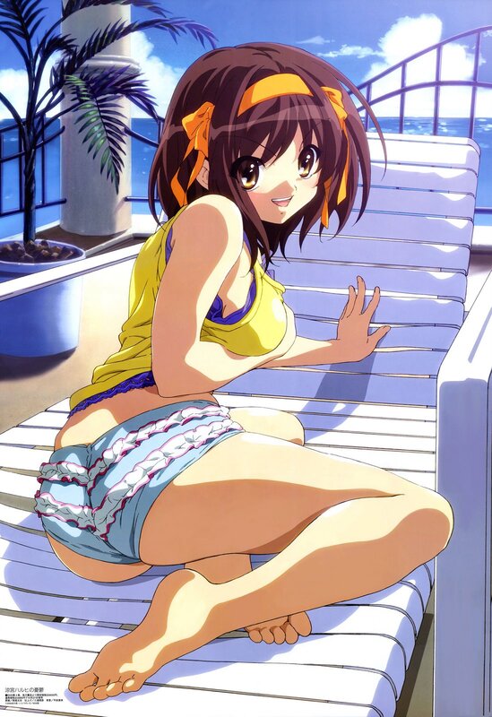 Anime girl on sun lounger