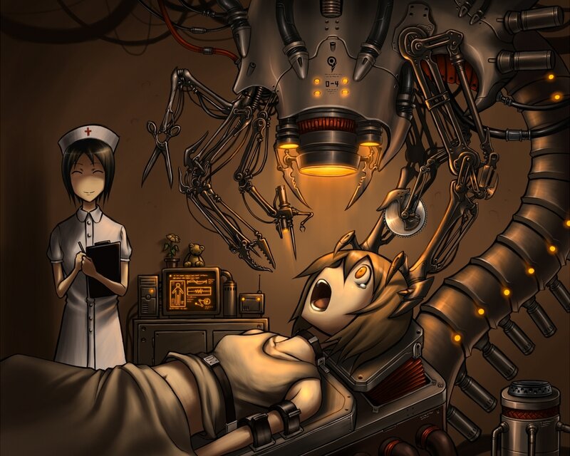 Anime Girl on Surgery Table — Brown